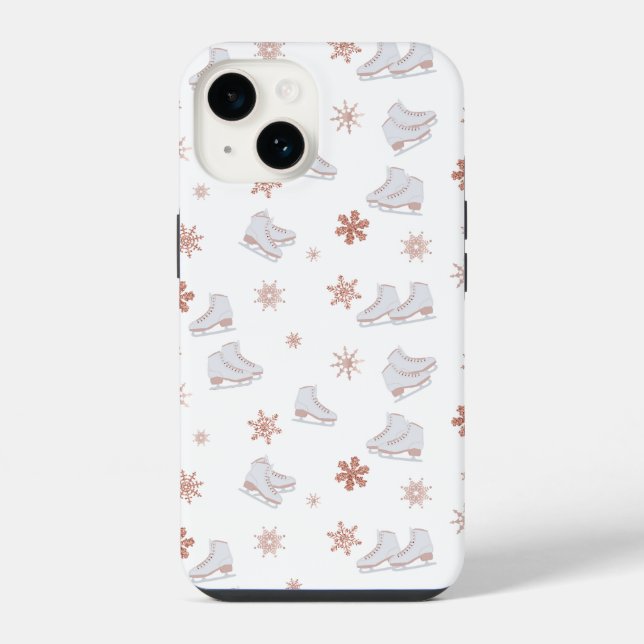 Rose Gold Ice Skates Blush Pink Skating Pattern iPhone Case (Back)