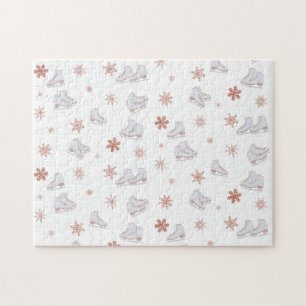 Rose Gold Ice Skates Blush Pink Skating Pattern Jigsaw Puzzle