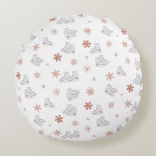 Rose Gold Ice Skates Blush Pink Skating Pattern Round Cushion