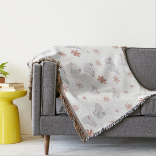 Rose Gold Ice Skates Blush Pink Skating Pattern Throw Blanket