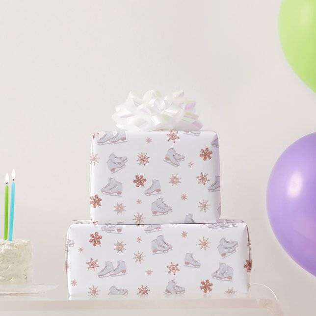 Rose Gold Ice Skates Blush Pink Skating Pattern Wrapping Paper (Party Gifts)