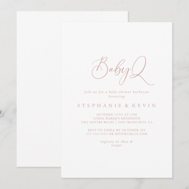 Rose Gold Idyllic BabyQ Baby Shower Barbecue  Invitation (Front/Back)