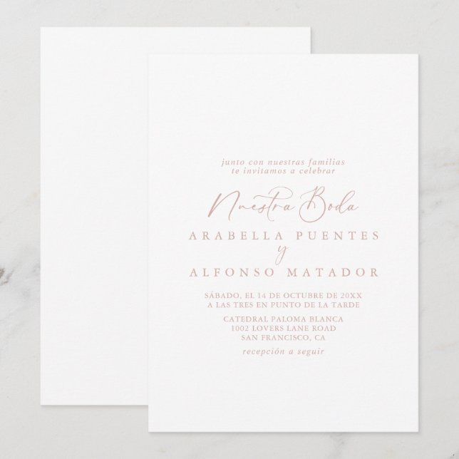 Rose Gold Idyllic Calligraphy Nuestra Boda  Invitation (Front/Back)