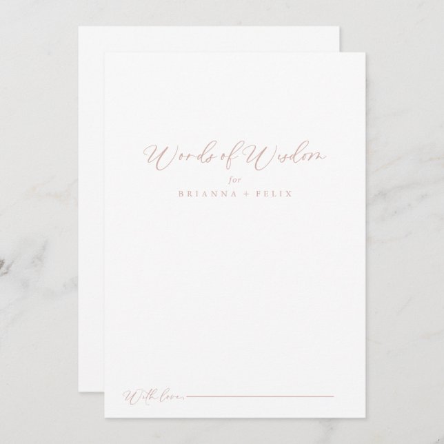 Rose Gold Idyllic Stylish Wedding Words of Wisdom  Advice Card (Front/Back)