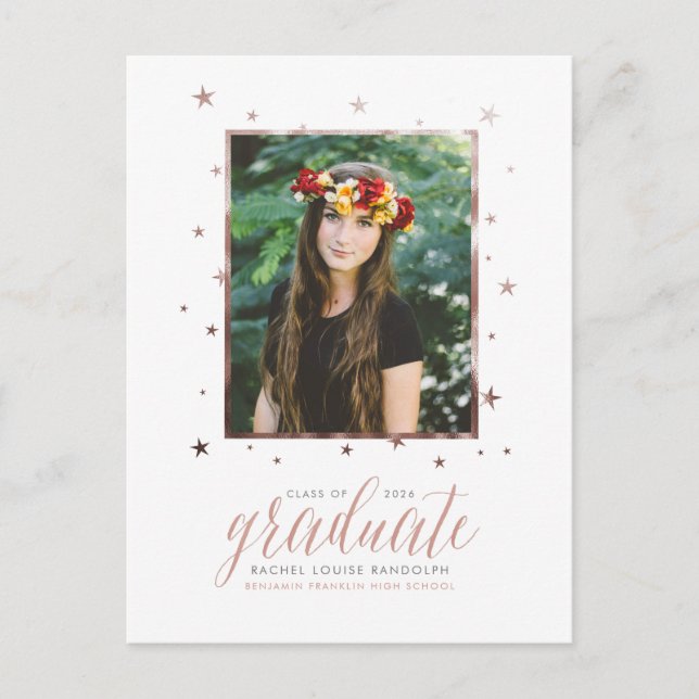 Rose Gold In the Stars Photo Graduation Postcard (Front)