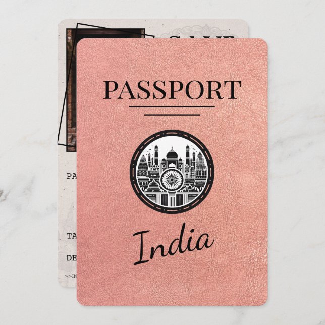 Rose Gold India Passport Save The Date (Front/Back)
