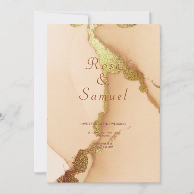 Rose Gold Ink Aesthetic Chic Wedding Invitation (Front)
