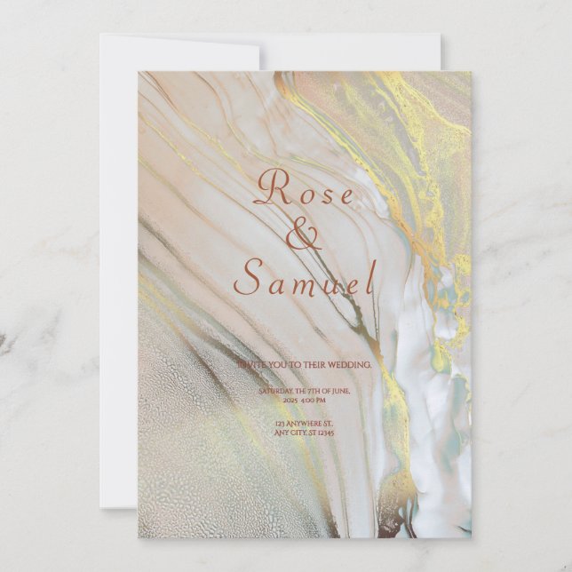 Rose Gold Ink Aesthetic Chic Wedding Invitation (Front)