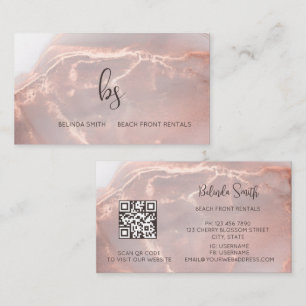 Rose Gold Ink Marble Black Initials Business Card