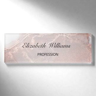 Rose Gold Ink Marble Name Tag