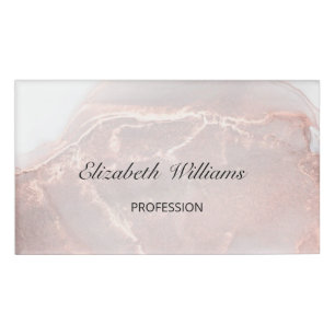 Rose Gold  Ink Marble  Name Tag