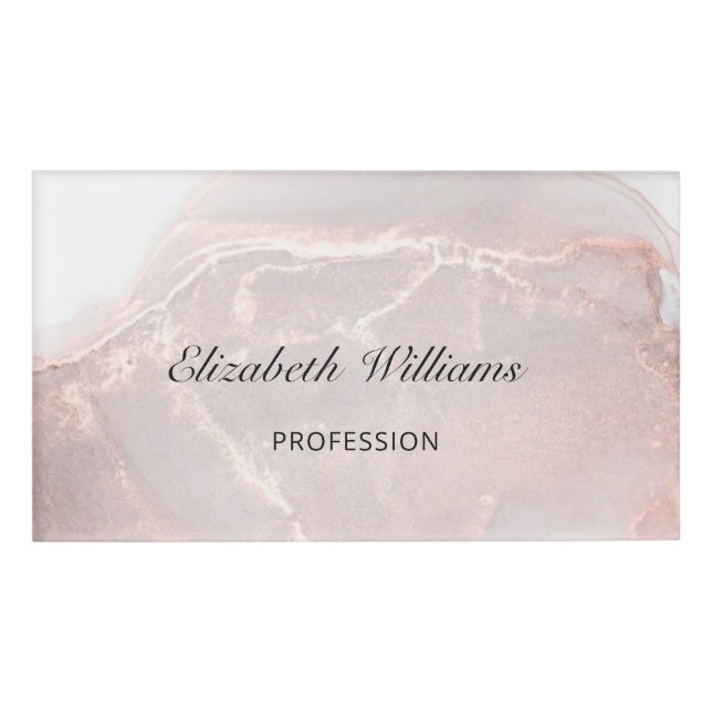 Rose Gold  Ink Marble  Name Tag (Front)
