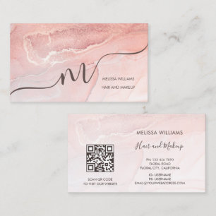 Rose Gold  Ink Marble   QR Code Business Card