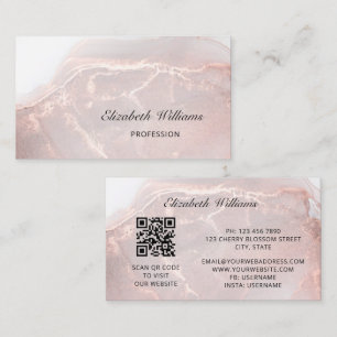 Rose Gold Ink Marble QR Code Business Card