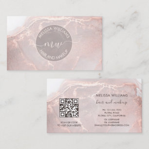Rose Gold  Ink Marble   QR Code Business Card