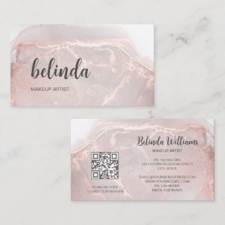 Rose Gold  Ink Marble | QR Code Business Card