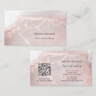 Rose Gold  Ink Marble   QR Code Business Card