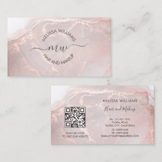 Rose Gold  Ink Marble | QR Code Business Card