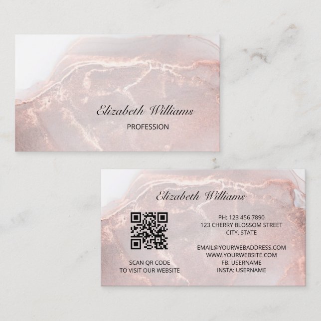 Rose Gold  Ink Marble | QR Code Business Card (Front/Back)