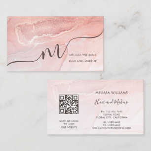 Rose Gold Ink Marble QR Code Business Card