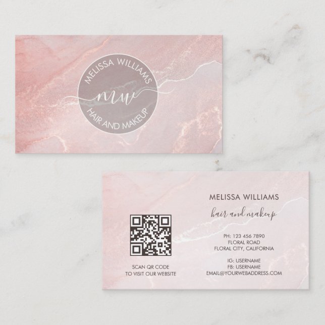 Rose Gold  Ink Marble | QR Code Business Card (Front/Back)