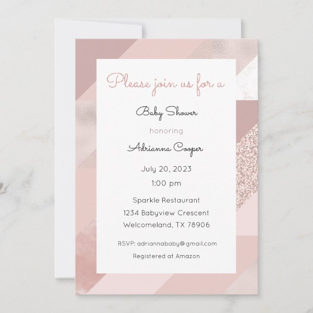 Rose Gold Invitation, Baby, Bridal Shower, Dinner Invitation (Front)