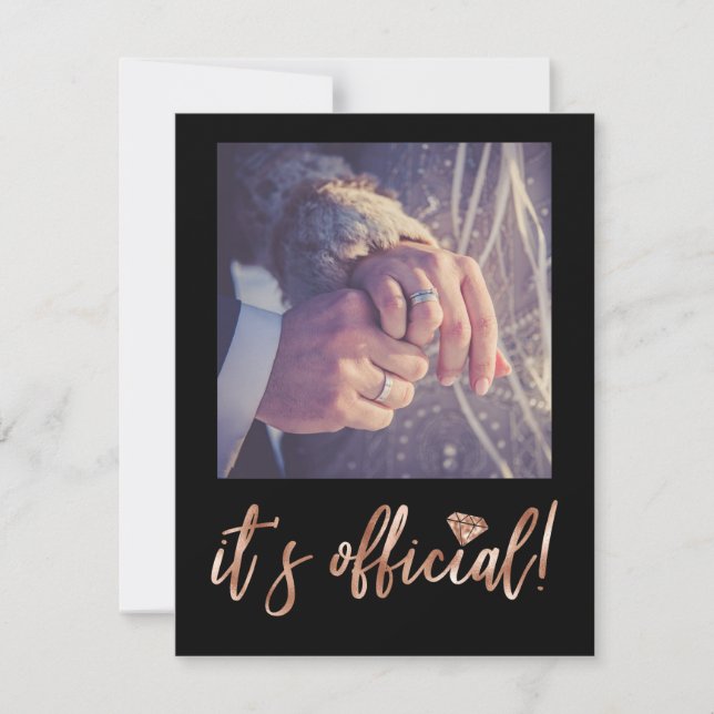 Rose Gold It's Official Wedding Photo Announcement (Front)