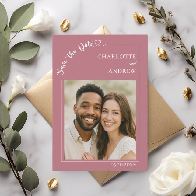 Rose gold ivory modern photo wedding Save the Date (Creator Uploaded)