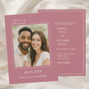 Rose gold ivory photo simpe modern luxury wedding invitation