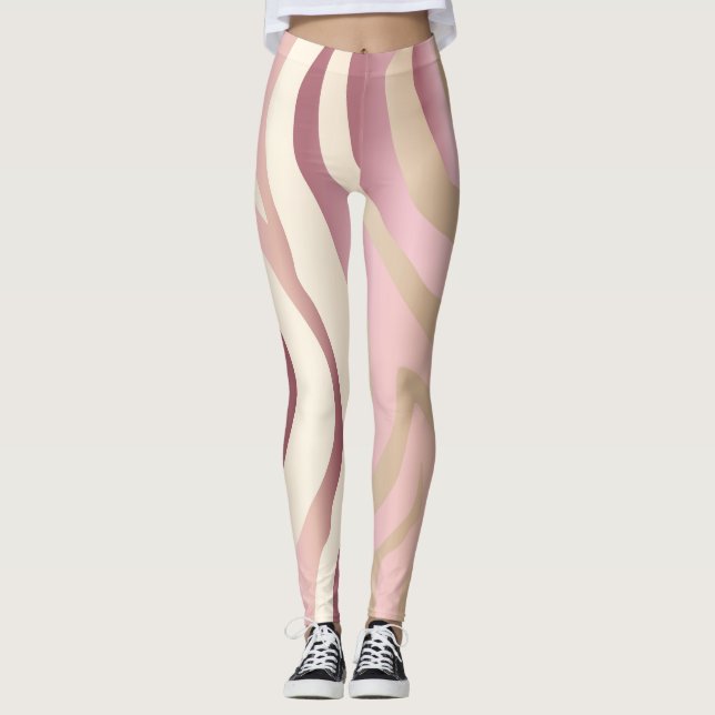 Rose Gold, Ivory & Pink Stripes Fashion Leggings (Front)