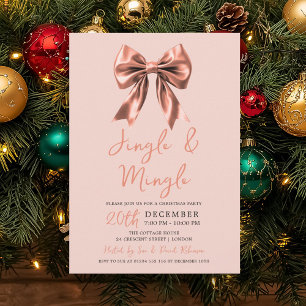 Rose Gold Jingle Mingle Christmas Party Glam Bow  Invitation