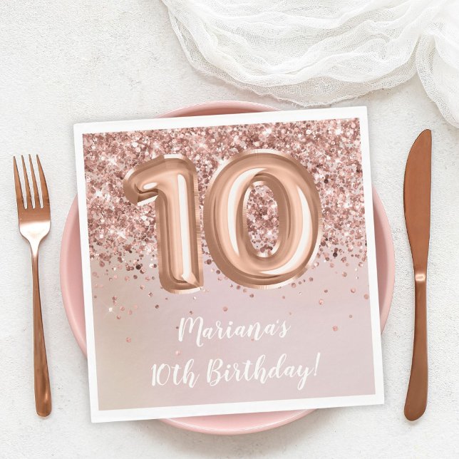  Rose Gold Kids Girl 10th Birthday Party Napkin (Creator Uploaded)