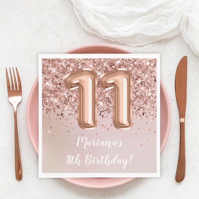  Rose Gold Kids Girl 11th Birthday Party Napkin (Creator Uploaded)