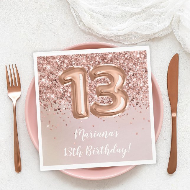  Rose Gold Kids Girl 13th Birthday Party Napkin (Creator Uploaded)