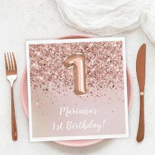 Rose Gold Kids Girl 1st Birthday Party Napkin