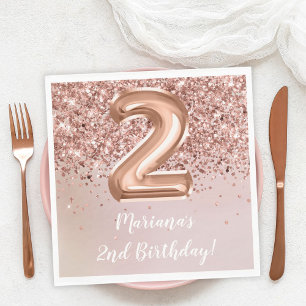  Rose Gold Kids Girl 2nd Birthday Party Napkin