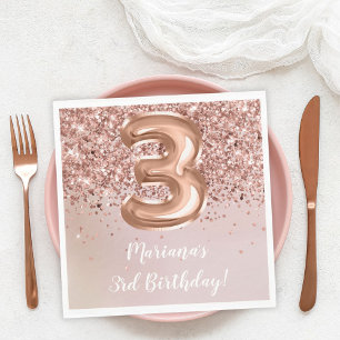  Rose Gold Kids Girl 3rd Birthday Party Napkin