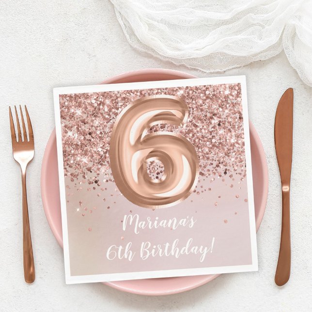  Rose Gold Kids Girl 6th Birthday Party Napkin (Creator Uploaded)