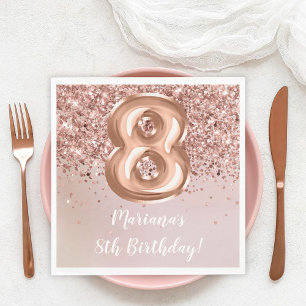  Rose Gold Kids Girl 8th Birthday Party Napkin