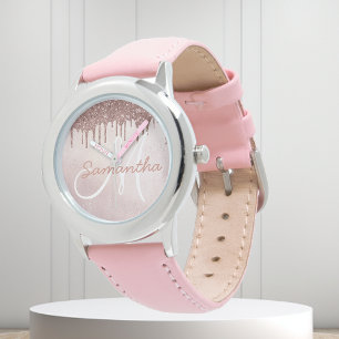 Rose Gold Kids Girls Glitter Personalised Watch