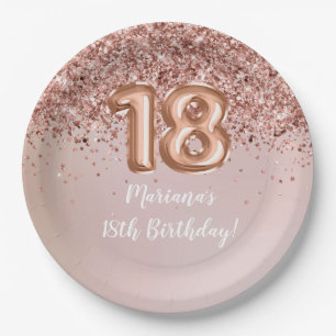  Rose Gold Kids Girly 18th Birthday Party Paper Plate