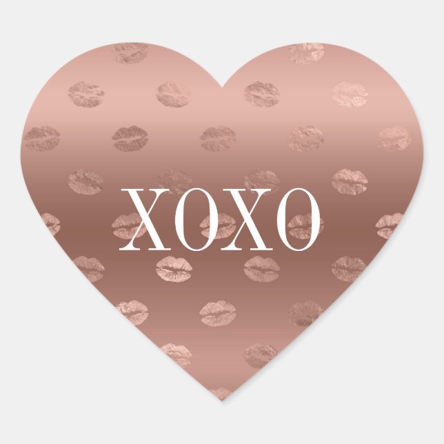 Rose Gold Kisses Lips Heart Sticker (Front)