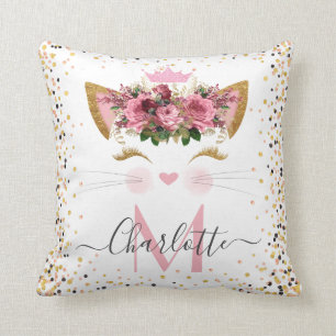 Rose gold kitty princess monogram trendy cushion