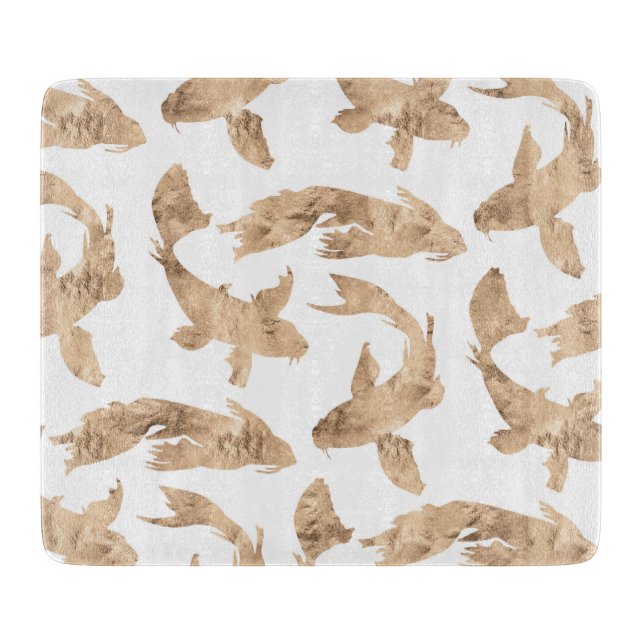 Rose gold koi fish white background  cutting board (Front)