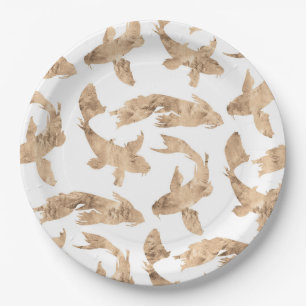 Rose gold koi fish white background  paper plate