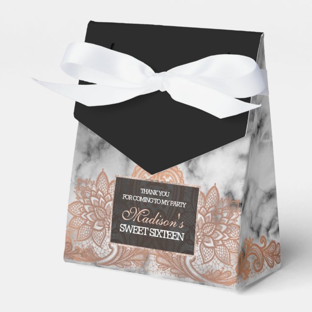 Rose Gold Lace and Marble Sweet 16 Favour Box (Front Side)
