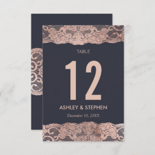 Rose Gold Lace and Navy Blue Table Numbers