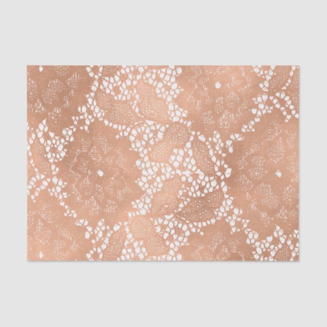 Rose Gold Lace & Floral Elegant Wedding Tissue Paper (Front)