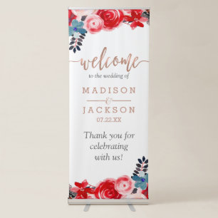 Rose Gold Lace & Floral Elegant Wedding Welcome Retractable Banner