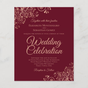 Rose Gold Lace on Burgundy BUDGET Wedding Invite